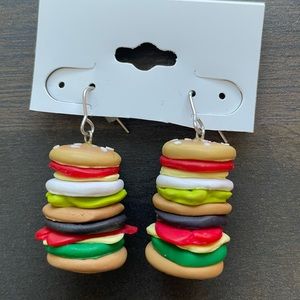Cute Hamburger Clay Dangley Earrings